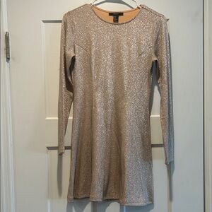 Forever 21 Sparkle Long Sleeve Shift Dress in Champagne Gold